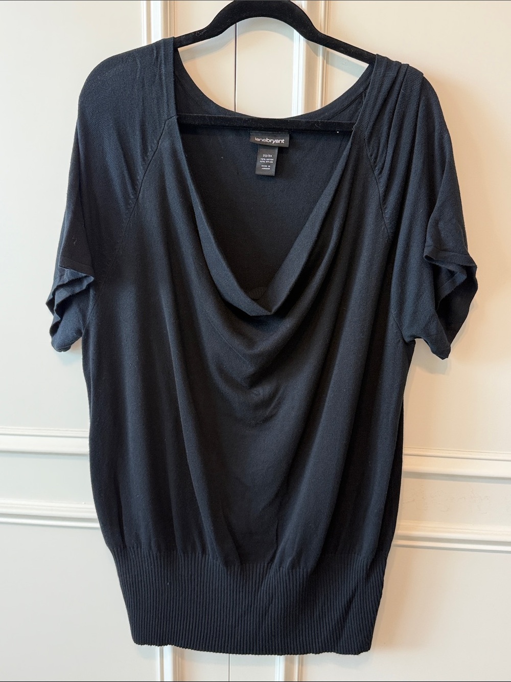 Lane Bryant Black Draped Cowl Neck Short Sleeve Sweater